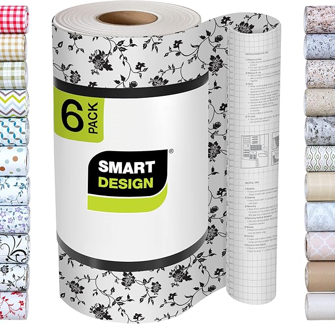 Smart Design Bonded Grip Shelf Liner - 12 Inch x 60 Feet Total (Set of 6 Rolls) - Non Adhesive, Strong Grip Bottom, Easy Clean Kitchen Drawer, Cabinet, Cupboard Dresser Cover - Wisteria Black by PROMART