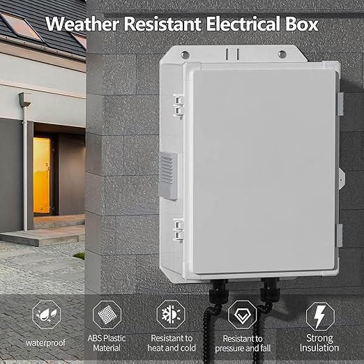 Outdoor Electrical Junction Box, ABS Water Resistant Enclosure with Internal Mounting Panel & Hinged Cover (13" H* 9.2" L* 5.6" W) - Image 2