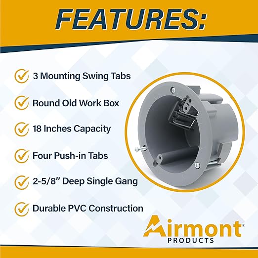 (Pack of 8) 4'' Old Work Round Electrical Box, One-Gang Grey PVC Junction Box, 18 Inch Capacity, Round Ceiling Remodel Box with Built-in Mounting Tabs, Three Mounting Wings, 2-Hour Fire Rated Walls - Image 3