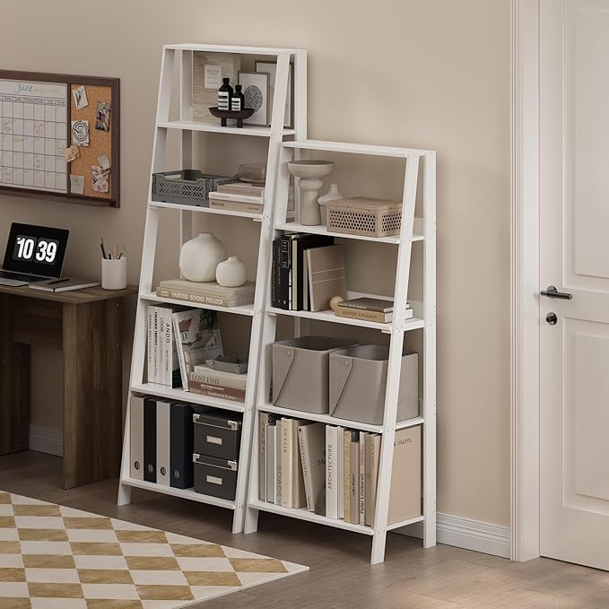 Furinno Ladder Book Shelf, 5-Tier Ladder Shelf, Bookshelf, Display Storage Shelves, 13 x 23.6 x 53.5, for Living Room, Home Office, Plain White - Image 4