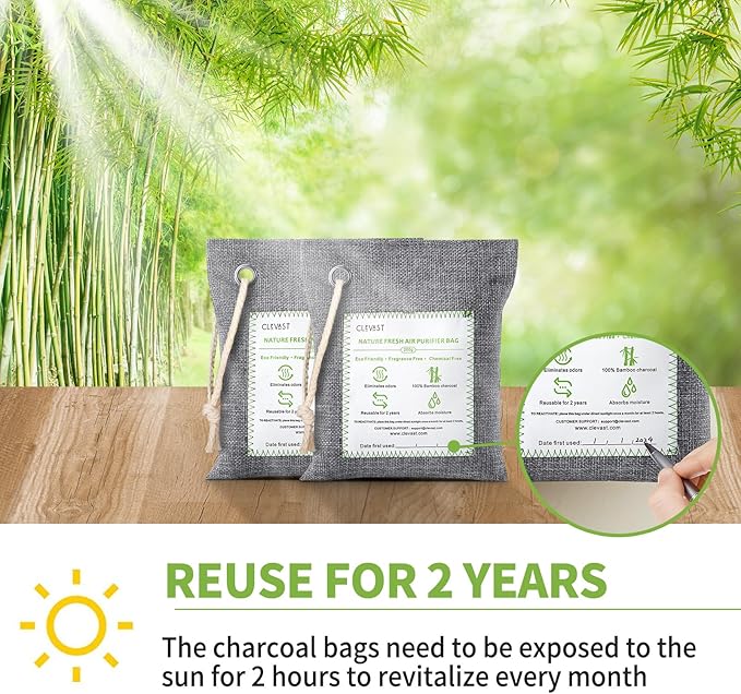CLEVAST Bamboo Charcoal Air Purifying Bags - (Large, 4×200g), Removes Odors and Moisture, Nature Fresh Air Purifier Bags, Odor Eliminator for Home, Car, Pets, Bathroom, Basement - Image 4