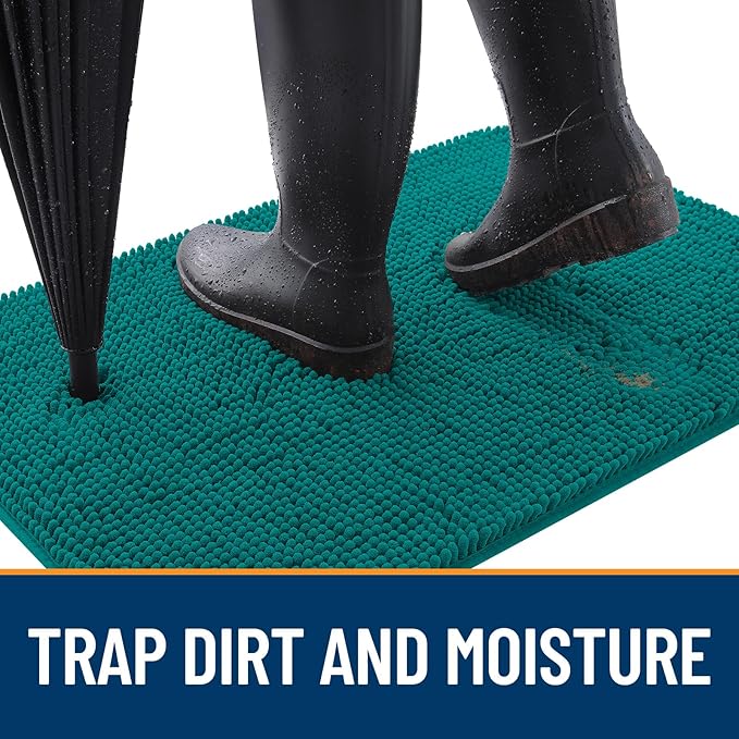 OLANLY Dog Door Mat for Muddy Paws 32x20, Absorbs Moisture and Dirt, Absorbent Non-Slip Washable Doormat, Quick Dry Chenille Mud Mat for Dogs, Entry Indoor Entryway Carpet for Inside Floor, Lake Blue - Image 2