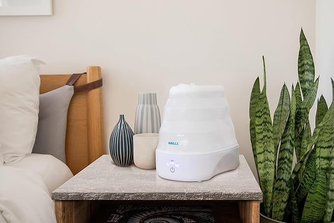 Crane x HALLS Collapsible Cool Mist Humidifier for Bedroom and Office, 1 Gallon Portable Humidifier for Travel and Easy Storage, Blue and White - Image 7