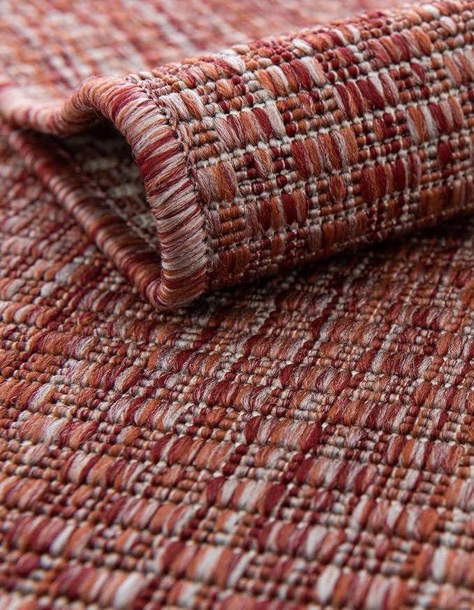 Unique Loom Collection Casual Transitional Solid Heathered Indoor/Outdoor Flatweave Area Rug (13' Round, Rust Red/Beige) - Image 4