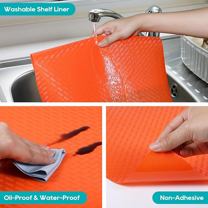 Red Fridge Liners Shelf Liner for Kitchen Cabinets Refrigerator Liners Waterproof & Oil-Proof Kitchen Cupboard Liner Non Adhesive Drawer Mats EVA Material for Shelves 17.5 x 393.7 Inches - Image 5