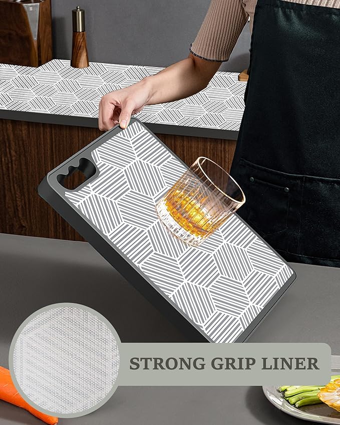 Shelf Liner Drawer Liner for Kitchen Cabinet Non-Adhesive Cabinet Liners Thickened Slip Resistant Waterproof Shelf Paper Protect Cupboard Dresser Shelves, Gray Hexagonal Geometric Stripe 11.8In x 10FT - Image 5