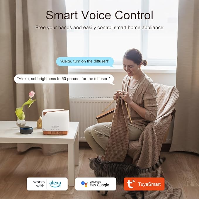ASAKUKI Smart WiFi Essential Oil Diffuser, Large 700 ml Cool Mist Humidifier, Easy Connect with Alexa and Google Home, Phone App & Voice Control, Customized Schedule Timers and LED Light - Image 2