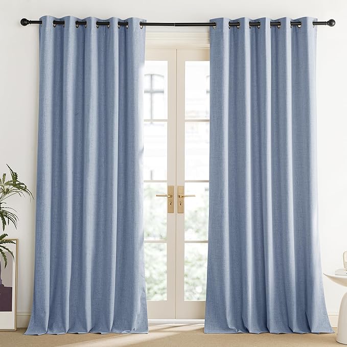 NICETOWN Stone Blue Vintage Linen 100% Blackout Curtains for Living Room, Thermal Insulated Curtains 84" Long, Noise Reducing Window Treatment Drapes for Dining Room, 62" Wide Per Panel, Set of 2 - Image 2