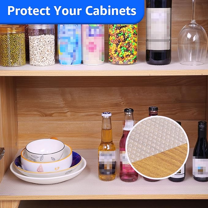 Clear Shelf Liners for Kitchen Cabinets: Waterproof Non-Adhesive Bathroom Shelf Paper - 17.7" W x 300" L Easy to Cut & Clean Translucent Pantry Cupboard Drawer Liner for Refrigerator Shelves - Image 4