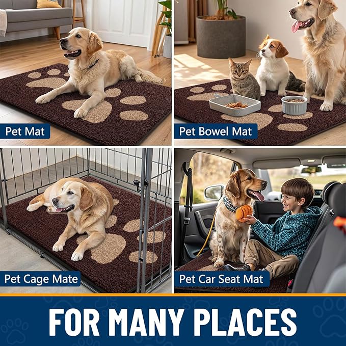 Smiry Dog Door Mat for Muddy Paws, Absorbs Moisture and Dirt, Low-Profile Entryway Mat with Non-Slip Backing, Entry Indoor Outdoor Doormat for Inside Floor (71x47 Inches, Brown, Paw) - Image 9