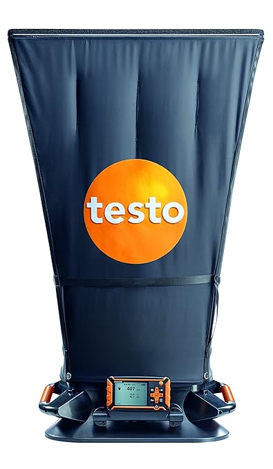 Testo 420 Flow Hood – Airflow Meter HVAC for Air Velocity, Volume Flow, Temperature & Relative Humidity – CFM Meter for Airflow HVAC with Tiltable Display, Bluetooth, and App Compatibility - With NIST by TestoInc