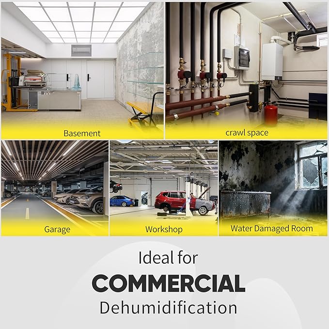 190PPD Commercial Dehumidifier with Pump for Basement-6000Sq.Ft. Warehouse, Large Space Crawl Space Dehumidifier for Efficient Water Damage Restoration-Auto Defrost, Memory Starting, Yelow - Image 8