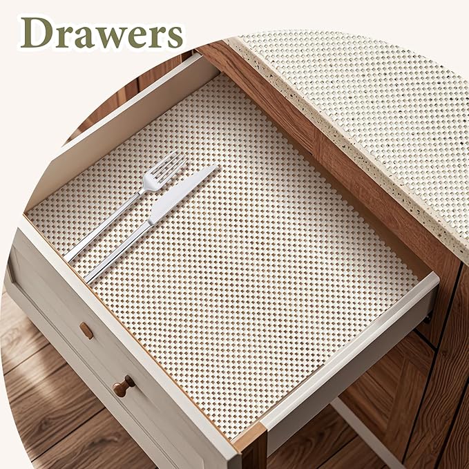 Shelf Drawer Liners for Kitchen Cabinets Non Adhesive Drawer Liner Thickened Refrigerator Liner White Quatrefoil Strong Non-Slip Paper for Tool Box, 17 x 236 Inches - Image 3