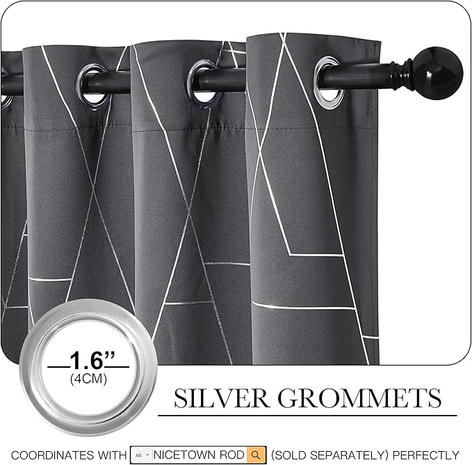 NICETOWN Blackout Curtains for Living Room - Foil Printed Shiny Stripes Pattern Thermal Insulated Blackout Drapes for Bedroom Kitchen Loft Cafe Window (2 Panels, 52" Wide by 63" Long) - Image 3