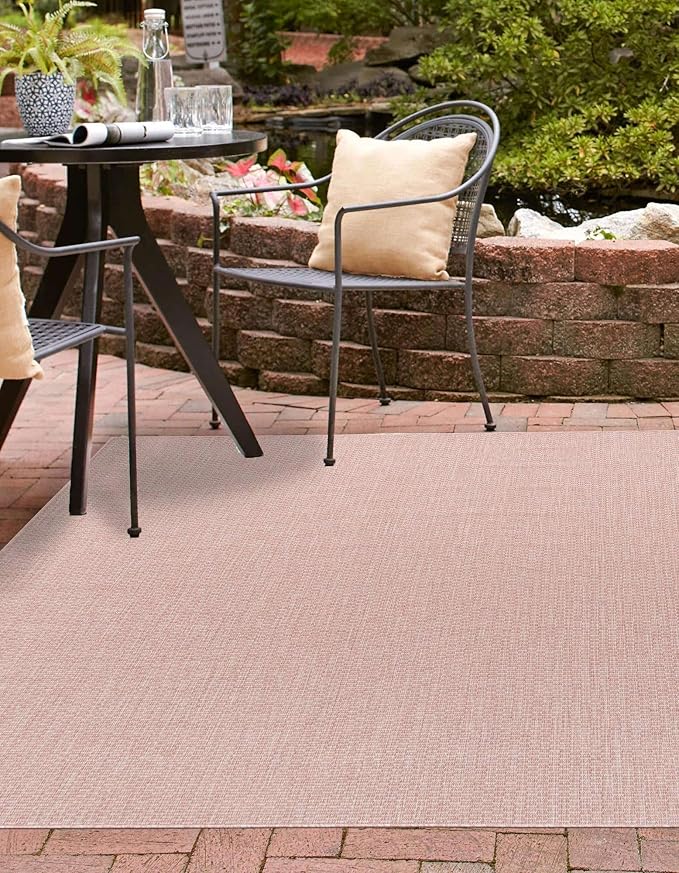Unique Loom Collection Casual Transitional Solid Heathered Indoor/Outdoor Flatweave Area Rug (10' 8" Square, Whisper Pink/Ivory) - Image 3