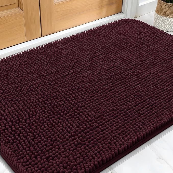 OLANLY Dog Door Mat for Muddy Paws 34x21, Absorbs Moisture and Dirt, Absorbent Non-Slip Washable Doormat, Quick Dry Chenille Mud Mat for Dogs, Entry Indoor Entryway Carpet for Inside Floor, Russet by OLANLY
