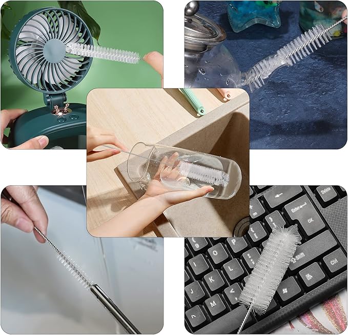 CiaraQ Bottle Cleaning Brushes, 9.8 Inch Nylon Tube Brush Set, Cleaner for Narrow Neck Bottles Cups with Hook, Set of 10pcs - Image 6