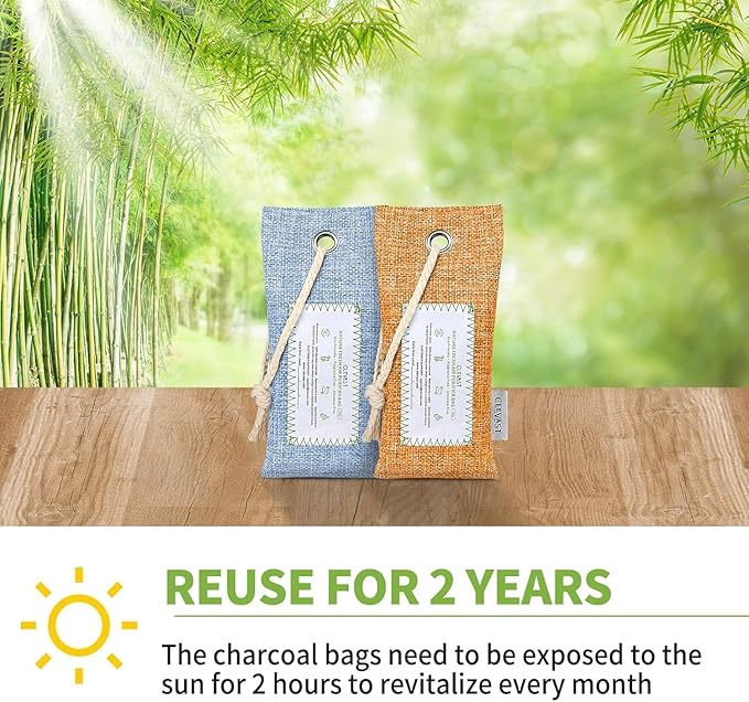 CLEVAST Activated Bamboo Charcoal Odor Absorber - 6 x 60g Air Purifying Bags, Natural Bamboo Charcoal Fresh Odor Moisture Eliminator, Deodorizer for Home, Closet, Shoe, Car Air freshener - Image 4