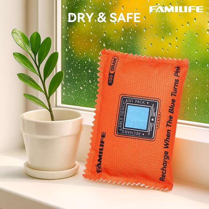 FAMILIFE 100g Rechargeable Desiccant Packs for Storage, Reusable Dehumidifier Bags Color Indicating Silica Gel Packets Portable Moisture Absorbers for Storage Bins, Car, Closet, Gun Safe, Electronics - Image 7