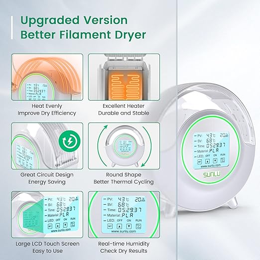 SUNLU Official Filament Dryer S2 Plus, 70℃ Max Temperature, Built-in Circulation Fan, 3D Printer Filament Storage Box Filament Dehydrator, Nylon TPU PLA PETG ABS 3D Printer Filament Dryer Box, White - Image 4