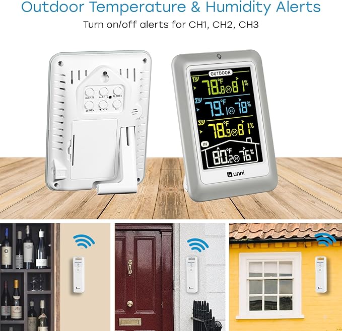 Indoor Outdoor Thermometer Wireless, 4.5 Inch Display Digital Hygrometer Thermometer Temperature Humidity Monitor with 330ft Range Sensor and Adjustable Backlight (Multi) - Image 5