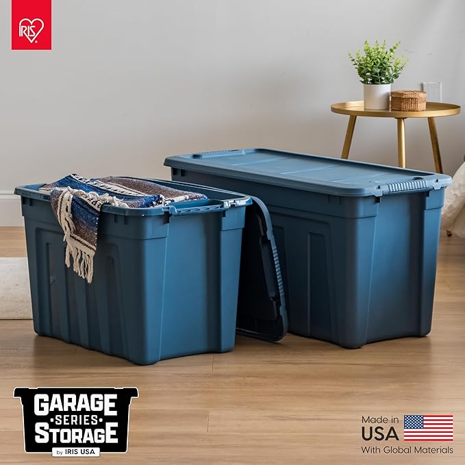 IRIS USA 20 Gallon Eco-Friendly Heavy Duty Storage Totes with Easy-Grip Handles, 4 Pack - Large Bins with Lids Garage Organizing Tubs, Durable Stackable Utility Containers, Made in USA - Navy - Image 3