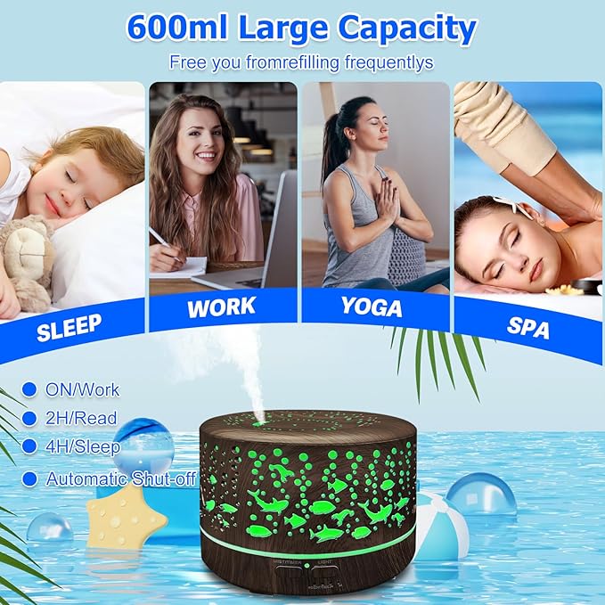 Diffusers for Essential Oils Large Room with R/C,600ml Essential Oil Diffusers for Home,Waterless Auto Off 7 Colors Changed 3 Mist Modes,Cool Mist Humidifiers for House Bedroom Decor,Gifts,Dark Wood - Image 6