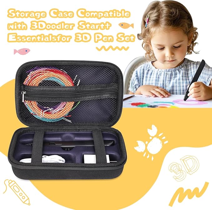 Case Compatible with 3Doodler Start+ Essentials for 3D Pen Set for Kids, Carrying Holder Fit for Printing Pens, Storage Organizer for Printing Filament Refill, Micro-USB Charger (3D-02-Black) - Image 6