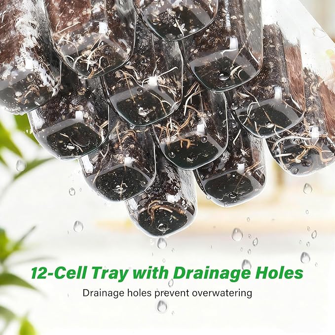 Bonviee 12 Packs Seed Starter Tray with Drainage Holes, Reusable & Durable, Clear for Root Monitoring, Easy to Repotted Without Root Damage, 12 Cells per Tray - Image 4