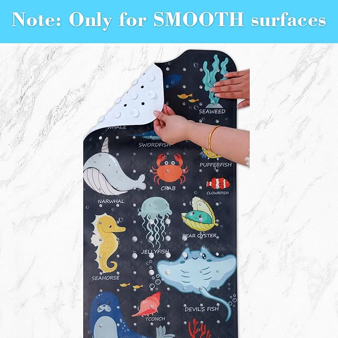 Bath Mat for Tub Non Slip, Machine Washable Anti-Slip Cartoon Baby Bathtub Shower Mat with Drain Holes and Suction Cups for Toddler & Kids, 40 Inch x 16 Inch, Navy Sea Animals - Image 4
