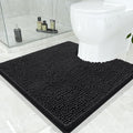 Smiry Luxury Chenille Toilet Rugs U-Shaped 24x24, Soft Absorbent Non-Slip Contour Bathroom Rugs for Toilet, Machine Washable Contoured Bath Mats, Black by Smiry