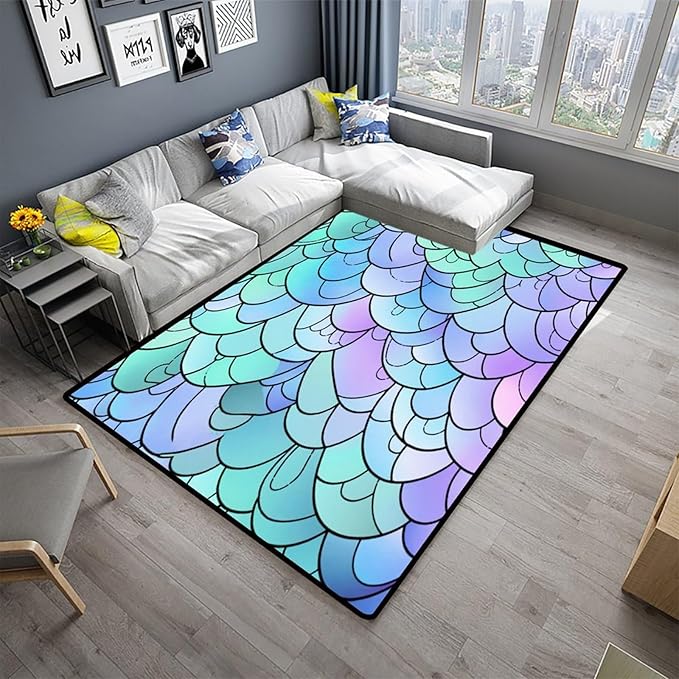 Shag Carpet, Cartoon Colorful Fish Scales, Pattern Drawing, Lightweight Area Rugs, Fade Resistant, Flame Resistant, Quick Dry, Stain Resistant, Waterproof Floor Carpet for Living Room, 24 x 36 Inch - Image 2