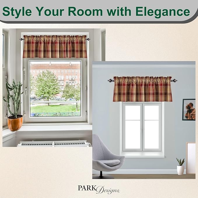Park Designs Farmhouse Kitchen Valances for Windows - Red Heartside | Fall Decor Window Valance | Plaid Curtain Valances for Windows | 72" x 14" - Image 5