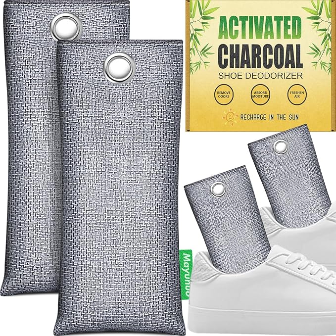 Activated Charcoal Odor Absorber for Strong Odor, Natural Shoe Deodorizer. Sneaker Odor Eliminator, 2 Pack Bamboo Charcoal Air Purifying Bags, Odor Remover Moisture Absorbers for Shoes by Mayunuo