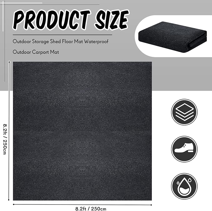 Haull Outdoor Storage Shed Floor Mat Waterproof Outdoor Carport Mat Thickened Soft Patio Furniture Pad Washable with Non Slip Backing, Storage Shed Not Included(8.2 x 8.2 ft) - Image 2