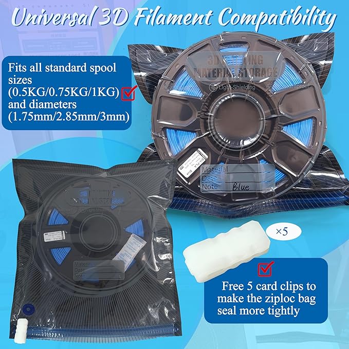 30 Sets of Upgraded Filament Storage Light-Proof Vacuum Bags for 3D Printer, Keep Dry, Avoid Light, Includes 30 Vacuum Storage Bags, 1 Pump, 30 Desiccants, 5 Clips, 2 pens, 13.4x12.6 inch - Image 5