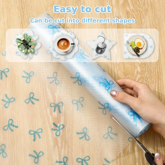 Blue Bow Refrigerator Liner Waterproof Fridge Shelf Mat Non-Adhesive Cabinet Drawer Liner for Home Kitchen Table Decoration, 11.8 x 118 Inch - Image 2