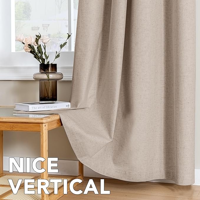 H.VERSAILTEX Linen Curtains 100% Blackout Curtains for Bedroom 45 inch Long Full Light Blocking Nature Linen Blended Window Curtains for Living Room Nickel Grommet (2 Panels, Heathered Sand) - Image 7