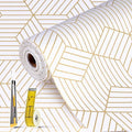 Shelf Liners for Kitchen Cabinets Non Adhesive Shelf Liner Paper Non-Slip Thickened Drawer Liner Easy to Clean for Tool Box Refrigerator with Knife and Tape Measure, Gold Geometric, 17.3 x 236.2 in by Oneoftheworld