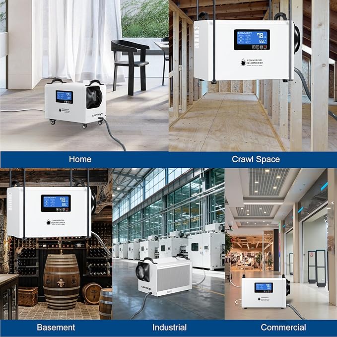 LDHTHOPI 145 Pint Commercial Dehumidifier with Drain Hose for Crawl Spaces Basements Industry Water Damage Unit Restoration, Up to 6000 Sq.Ft, Auto Defrost, Memory Starting(Gift Directional Wheels) - Image 9