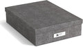 Bigso Oskar Canvas Fiberboard Document Letter Box for Important Paperwork A4 or Letter Size - Durable Keepsake Box with Lid and Metal Label Holder - 3.3in x 10.2in x 13.8in - Melange Grey by Bigso