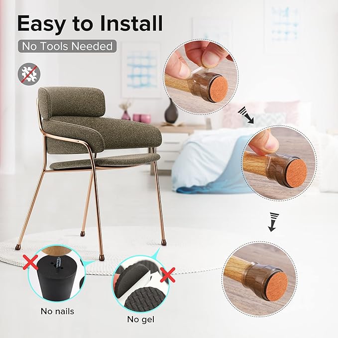 24PCS Upgraded Silicone Chair Leg Floor Protectors for Hardwood Floors, Furniture Sliders for Chair Legs, Felt Bottom Furniture Pads, Anti-Slip Round&Square Cap Covers to Scratch and Reduce Noise - Image 5