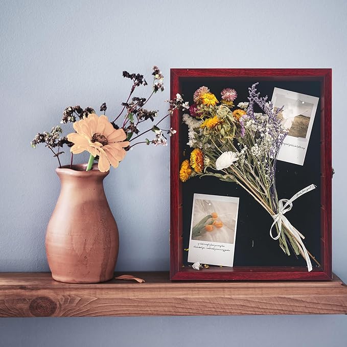 Shadow Box Frame with Removable Shelves, Red 12x16 Deep Memory Box Display Case for Keepsake Collectibles, Coins Military Medals Pins Wedding Flowers - Image 6