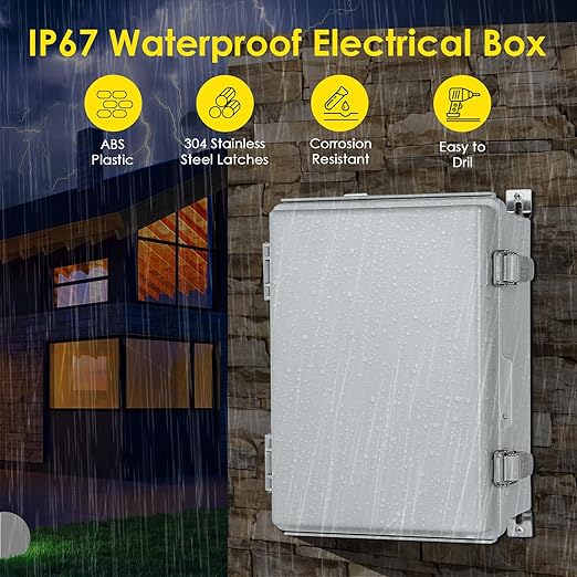 Waterproof Electrical Junction Box, IP67 Plastic Weatherproof Electrical Enclosure with Aluminum DIN Rail, Mounting Plate, Wall Brackets for DIY Project WiFi(13.8''×9.8''×5.9") - Image 2