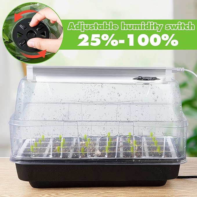 Saillong Seed Starter Tray with T8 Grow Light, Seedling Heat Tray with 15'' x 8.2'' Adjustable Height Humidity Domes, Plant Germination Propagation Kit for Planting Seeds, Mini Greenhouse Indoor - Image 7