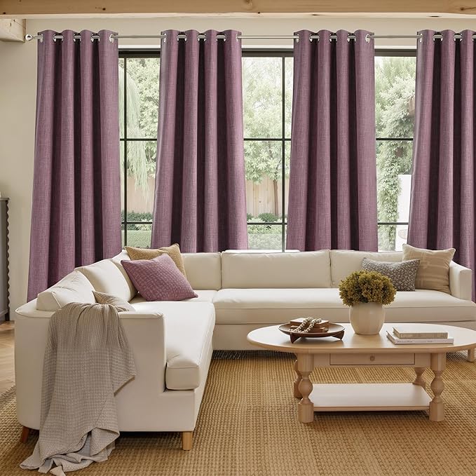 NICETOWN Greyish Purple Faux Linen Room Darkening Rod Pocket Curtains 63 inch Length, W42 x L63, Light Blocking Thermal Insulated Noise Reducing Drapes for Bedroom Farmhouse Decor, 2 Panels - Image 4