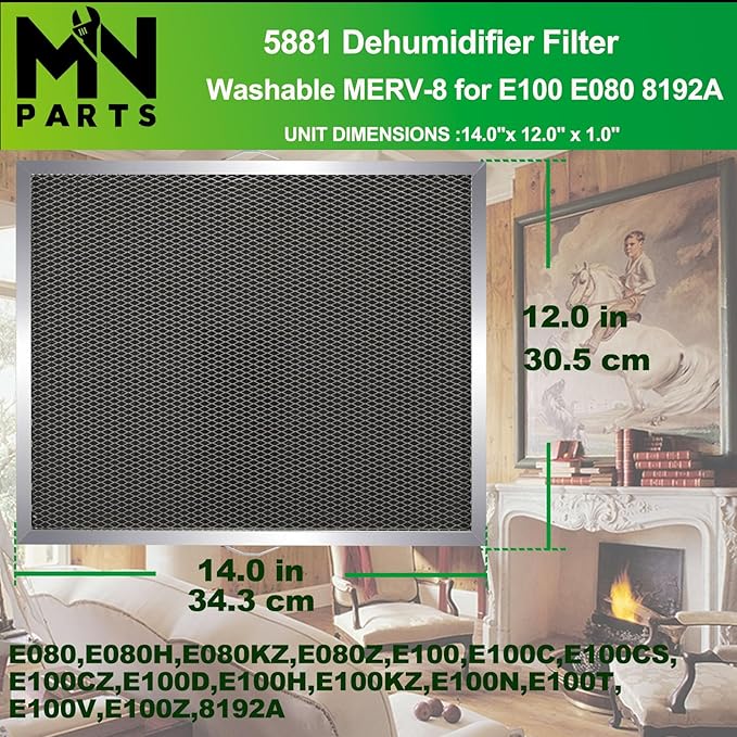 5881 Dehumidifier Filter Washable MERV-8 12x13.5x1 Compatible with Whole-House Dehumidifiers Models E100 E080 8192A and Dehumidifying Ventilator 8192A Replacement Filter 2 Packs - Image 2