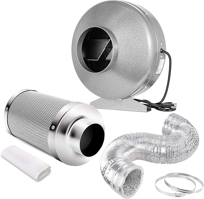 iPower 4 Inch 190 CFM Duct Inline Fan with 4" Filter 8 Feet Ducting Combo for Grow Tent Ventilation, Silver by iPower