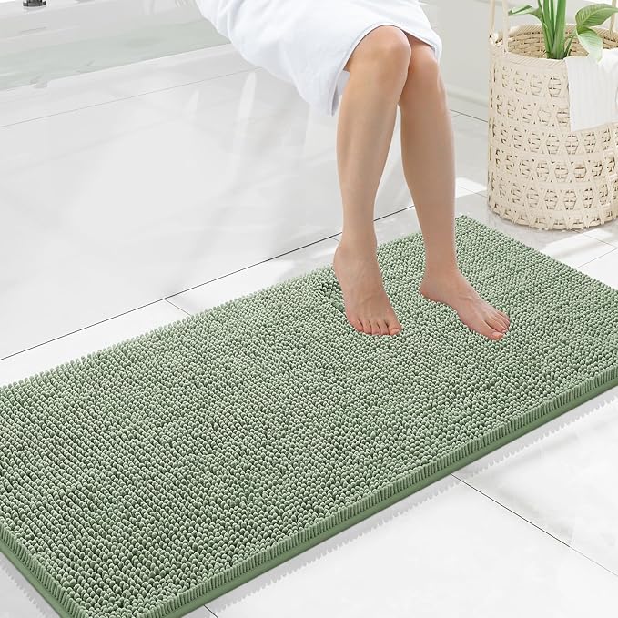 Smiry Luxury Chenille Bathroom Rugs 47x20, Extra Soft and Absorbent Shaggy Bath Mat, Machine Washable, Non-Slip Plush Carpet Runner for Tub, Shower, and Floor, Home Decor Accessories, Sage Green by Smiry