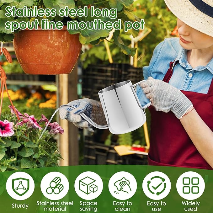 12oz/350ml Stainless Steel Plant Watering Pot,Small Watering Can for Indoor Plants,Mini Watering Can with Long Mouth & Ergonomic Handle for Indoor House Plants Flower Bonsai Outdoor Garden(Silvery) - Image 3